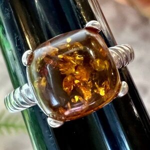 Vintage Designer Baltic Amber Ring. Cable Band Solid 925 Sterling Silver